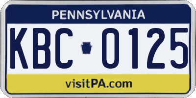 PA license plate KBC0125