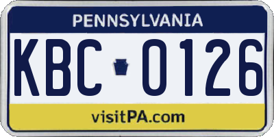 PA license plate KBC0126