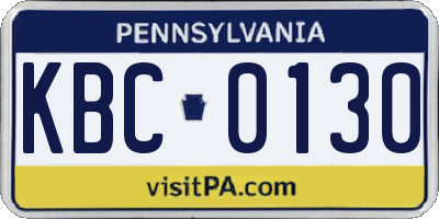 PA license plate KBC0130