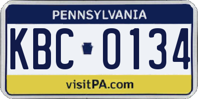 PA license plate KBC0134