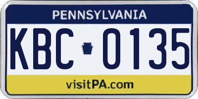 PA license plate KBC0135