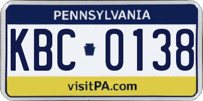 PA license plate KBC0138