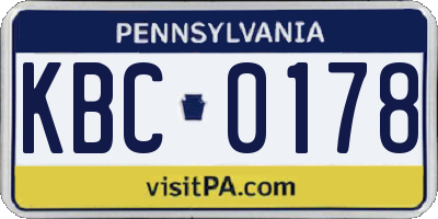 PA license plate KBC0178