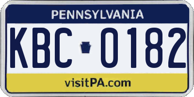 PA license plate KBC0182