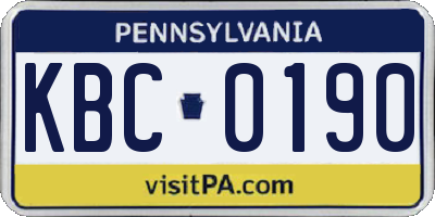 PA license plate KBC0190