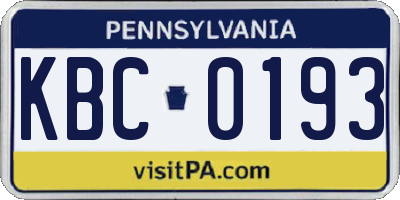 PA license plate KBC0193