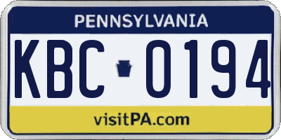 PA license plate KBC0194