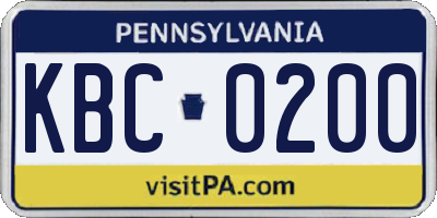 PA license plate KBC0200