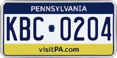 PA license plate KBC0204