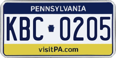 PA license plate KBC0205
