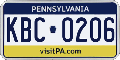 PA license plate KBC0206