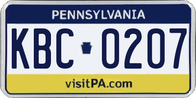 PA license plate KBC0207