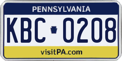 PA license plate KBC0208