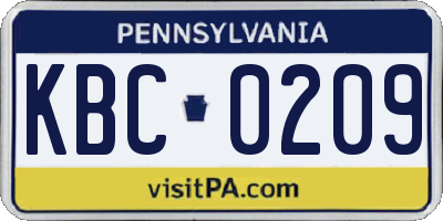 PA license plate KBC0209
