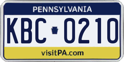 PA license plate KBC0210