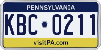 PA license plate KBC0211
