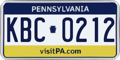 PA license plate KBC0212