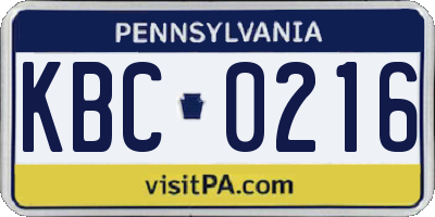 PA license plate KBC0216