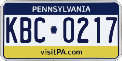 PA license plate KBC0217