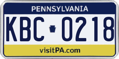PA license plate KBC0218