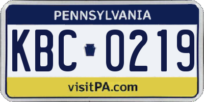 PA license plate KBC0219