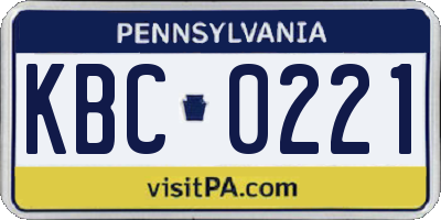 PA license plate KBC0221