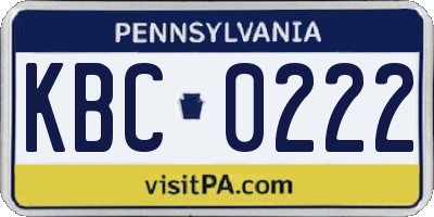 PA license plate KBC0222