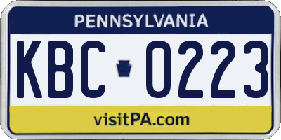 PA license plate KBC0223