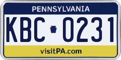 PA license plate KBC0231