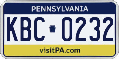 PA license plate KBC0232