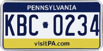 PA license plate KBC0234