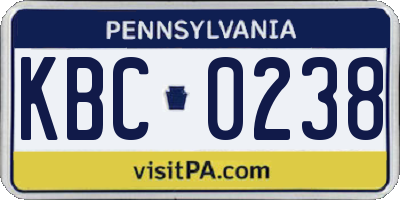 PA license plate KBC0238