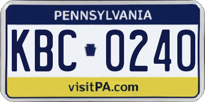 PA license plate KBC0240
