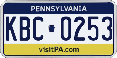 PA license plate KBC0253