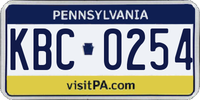 PA license plate KBC0254