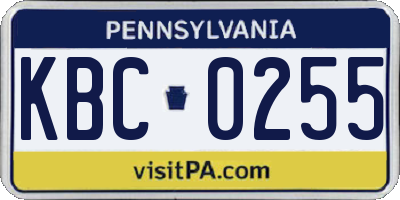 PA license plate KBC0255