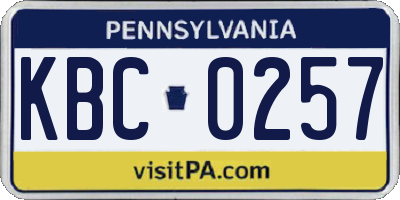 PA license plate KBC0257