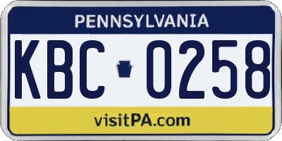 PA license plate KBC0258