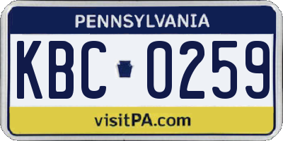 PA license plate KBC0259