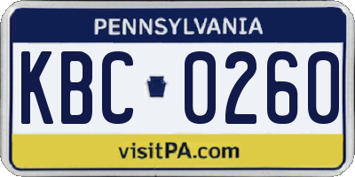 PA license plate KBC0260