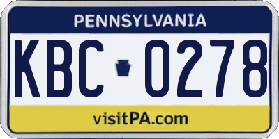PA license plate KBC0278
