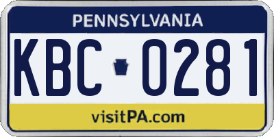PA license plate KBC0281