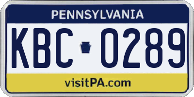 PA license plate KBC0289