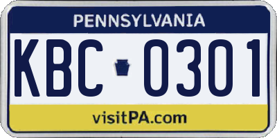 PA license plate KBC0301