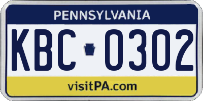 PA license plate KBC0302