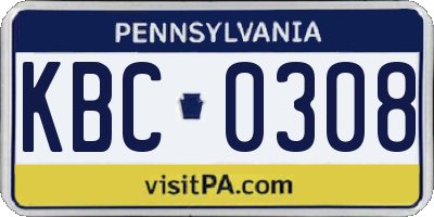 PA license plate KBC0308