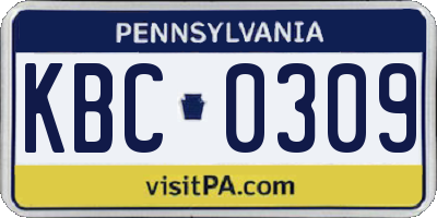PA license plate KBC0309