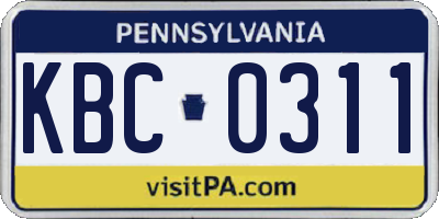 PA license plate KBC0311