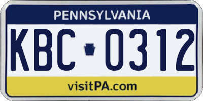 PA license plate KBC0312