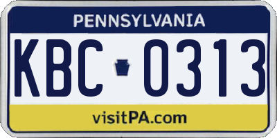 PA license plate KBC0313